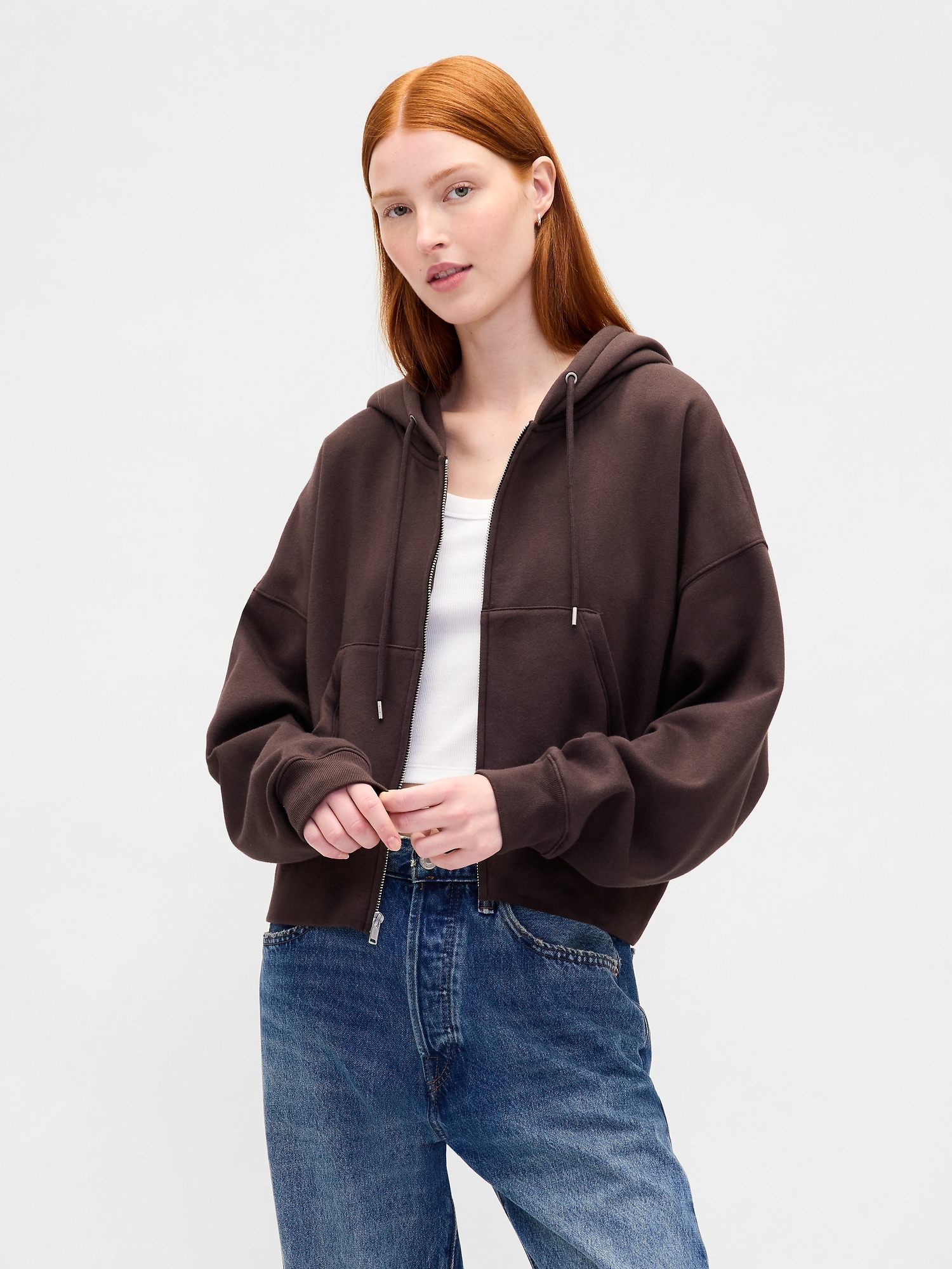 VintageSoft Full-Zip Wedge Hoodie - Terra Brown