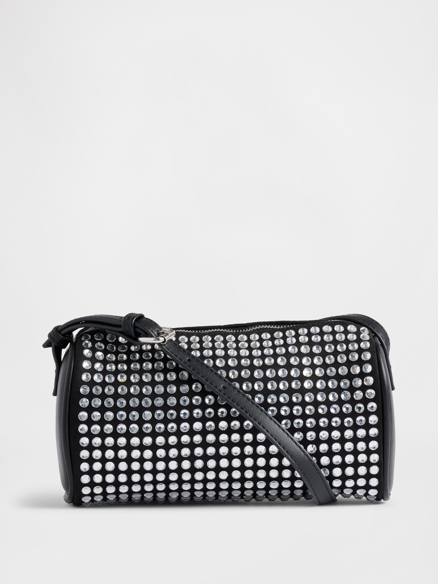 Vegan Leather Rhinestone Barrel Bag - Black