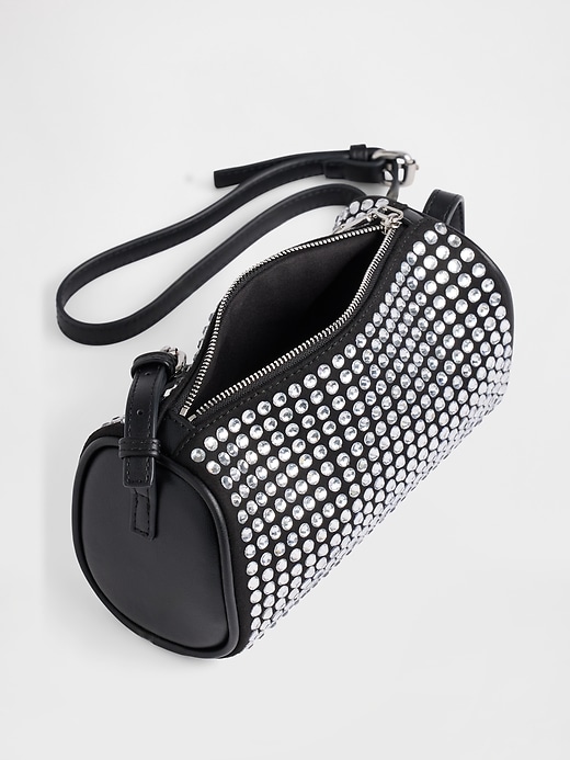 Image number 3 showing, Vegan Leather Rhinestone Barrel Bag