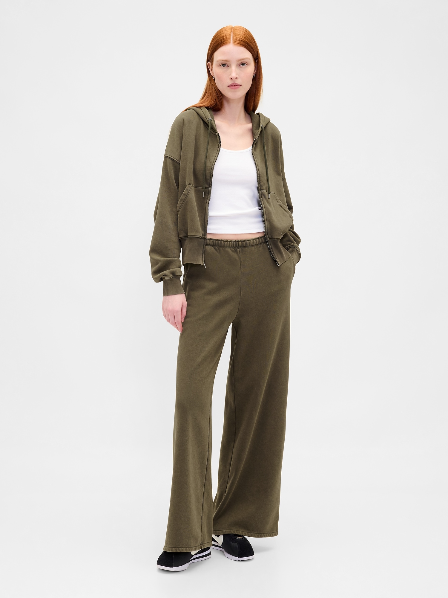 VintageSoft Baggy Wide-Leg Sweatpants - Black Moss Green Wash