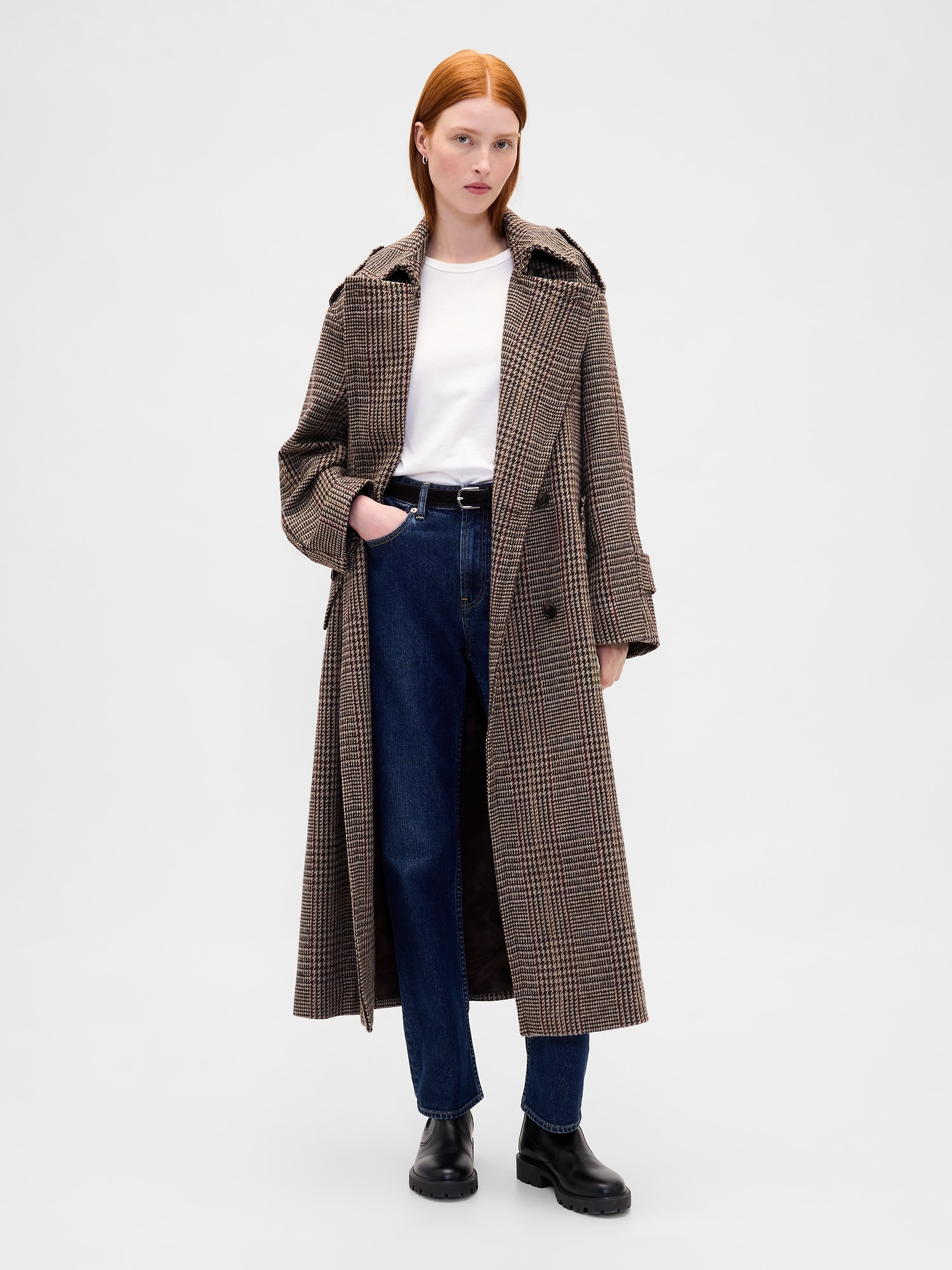 Gap Wool-blend Herringbone Trench Coat In Brown