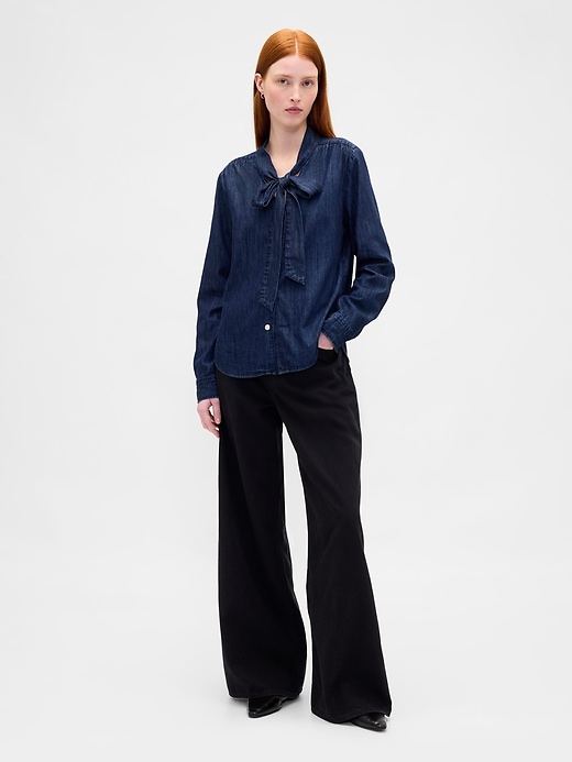 Image number 2 showing, Denim Tie-Neck Shirt