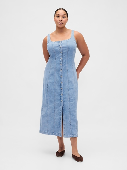 Image number 5 showing, Denim Seamed Button-Front Maxi Dress