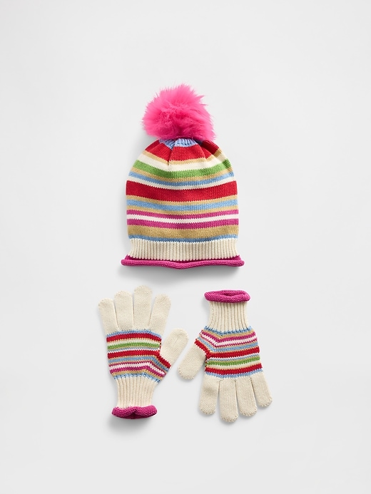 Image number 1 showing, Kids Pom Hat & Gloves Set