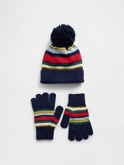 Image number 1 showing, Kids Pom Hat & Gloves Set