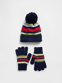 Kids Pom Hat & Gloves Set