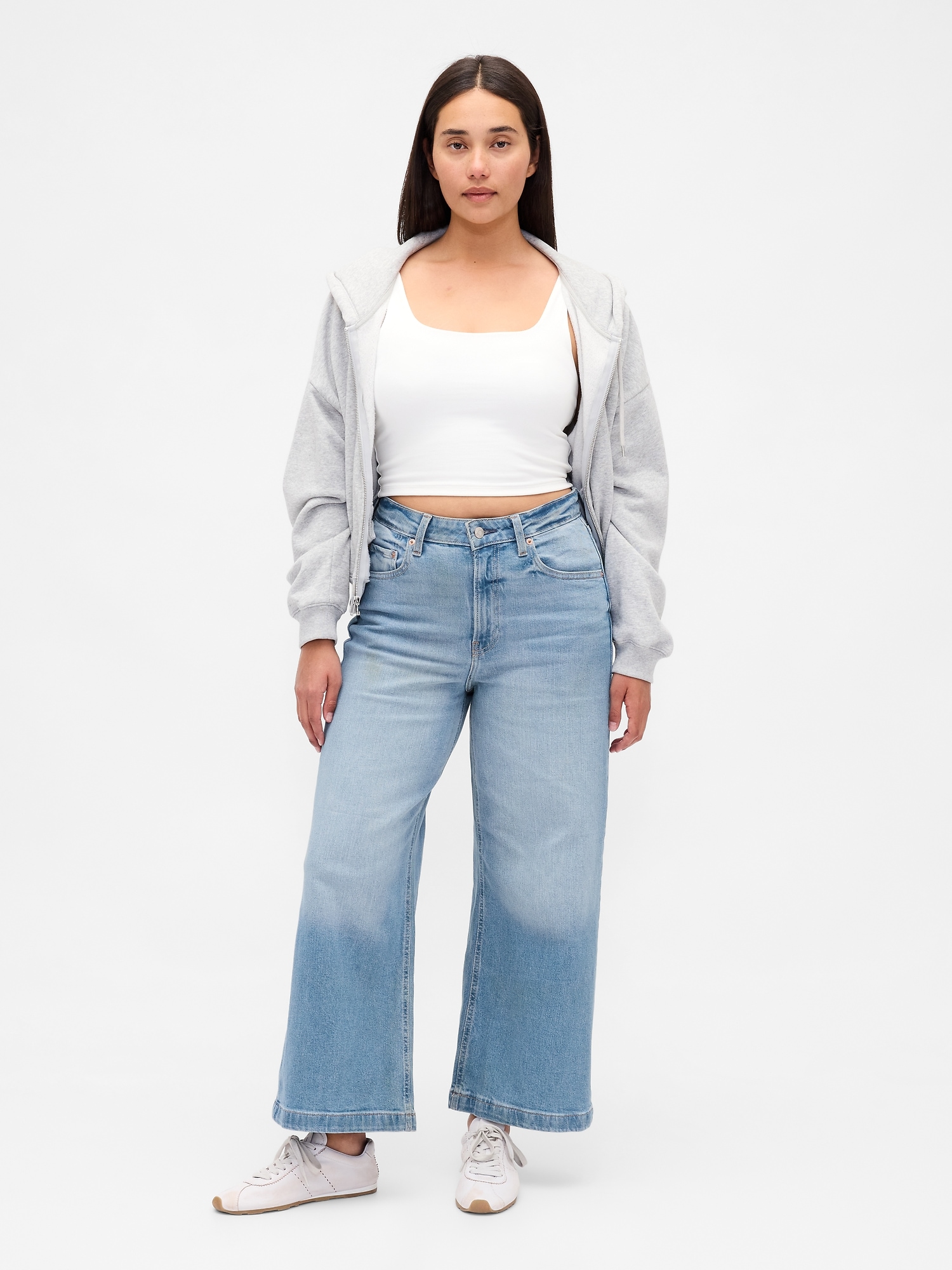 Curvy High Stride Wide-Leg Ankle Jeans - Light Wash