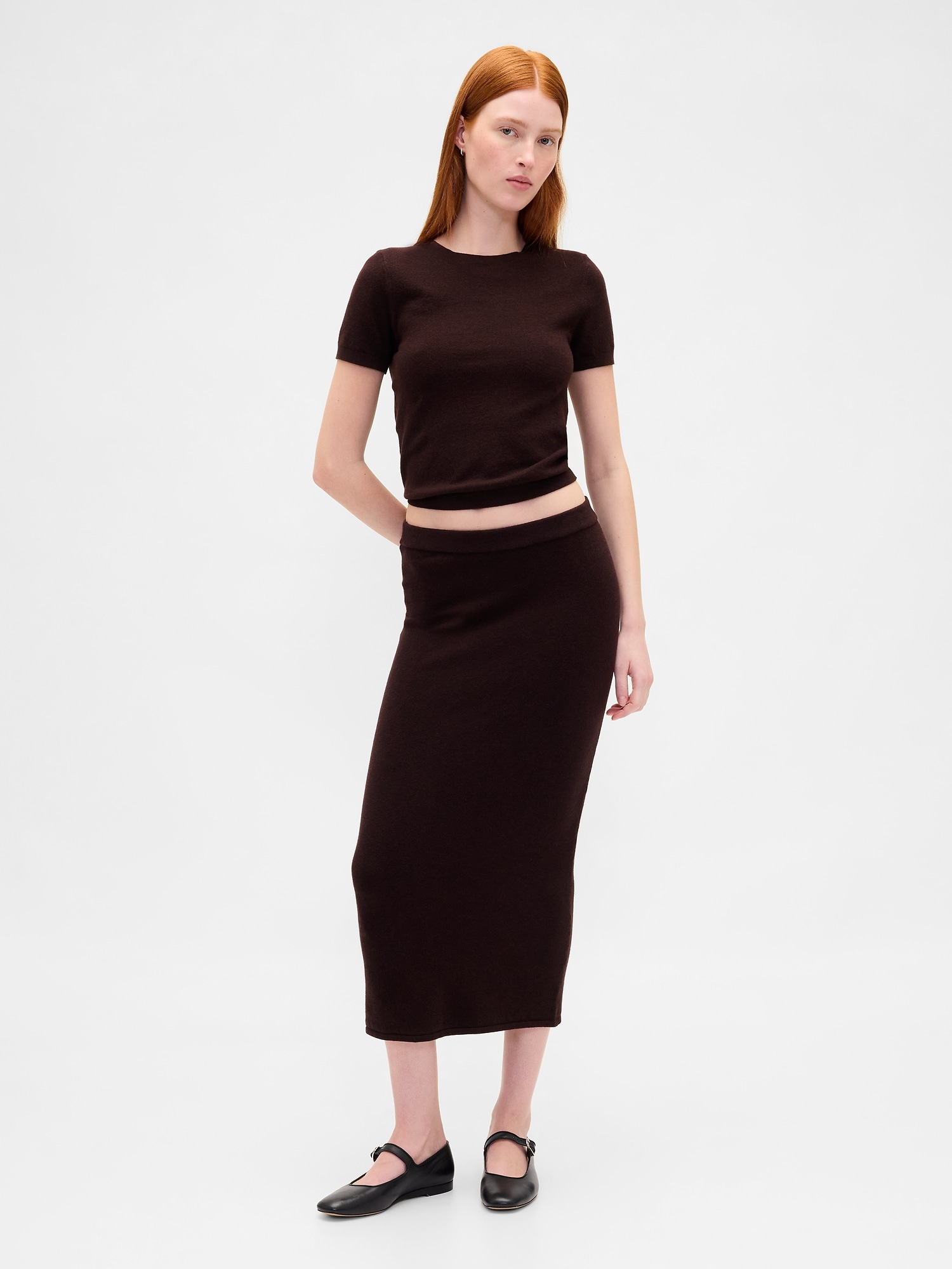 CashSoft Stretch Midi Skirt - Terra Brown