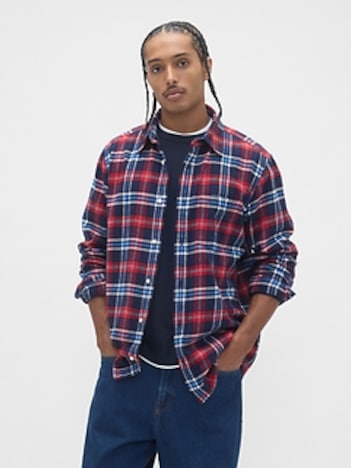 Organic Cotton Straight-Hem Flannel Shirt