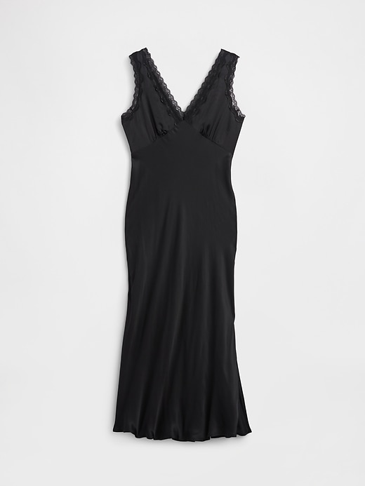 Image number 7 showing, Satin Lace-Trim V-Neck Maxi Slip Dress