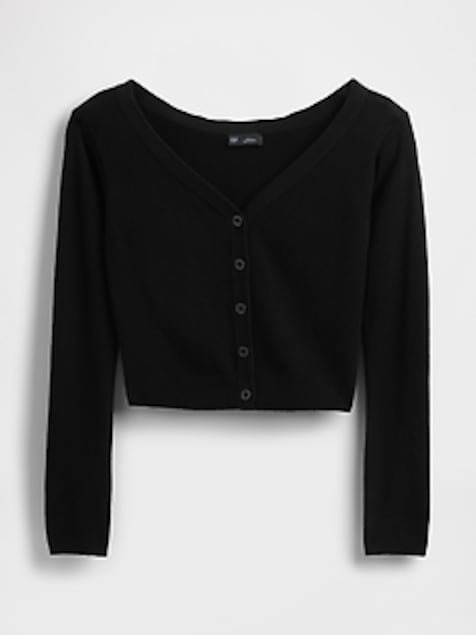 Lightweight CashSoft Crop Button-Front Top