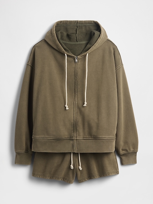 1 of 8 showing, with the color Black moss green wash of product Heavyweight French Terry Oversized Zip Hoodie