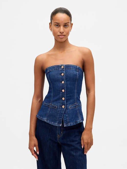Image number 1 showing, Denim Strapless Crop Vest