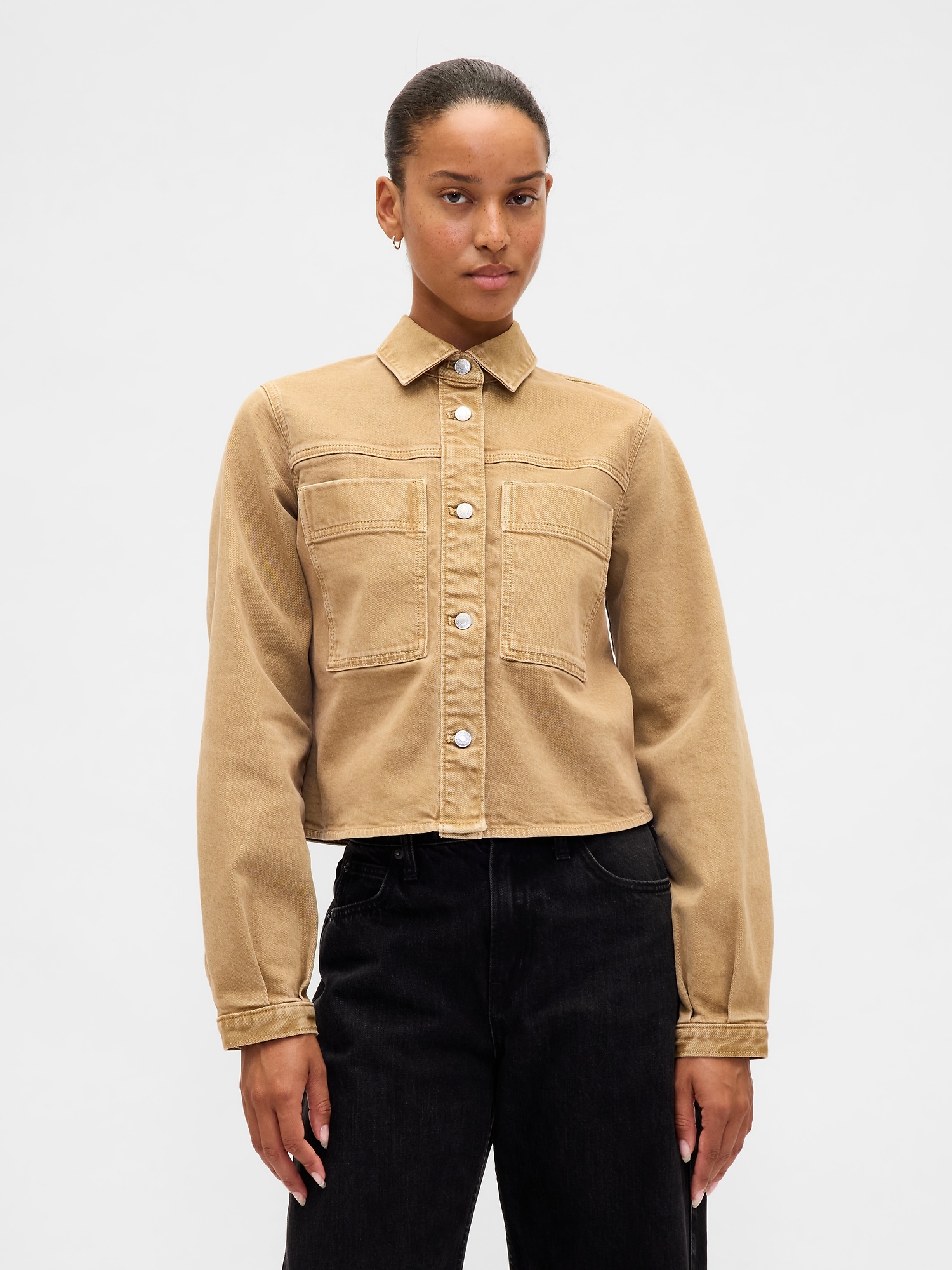 Gap Denim Crop Shirt Jacket In Brown