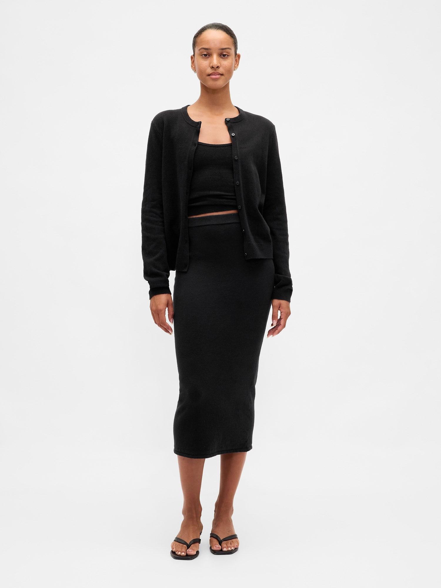 CashSoft Stretch Midi Skirt - True Black