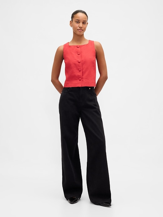 Image number 2 showing, Linen-Blend Button-Front Shell Top