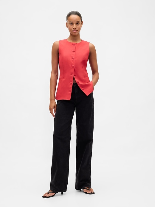 Image number 2 showing, Linen-Blend Tie-Back Longline Vest