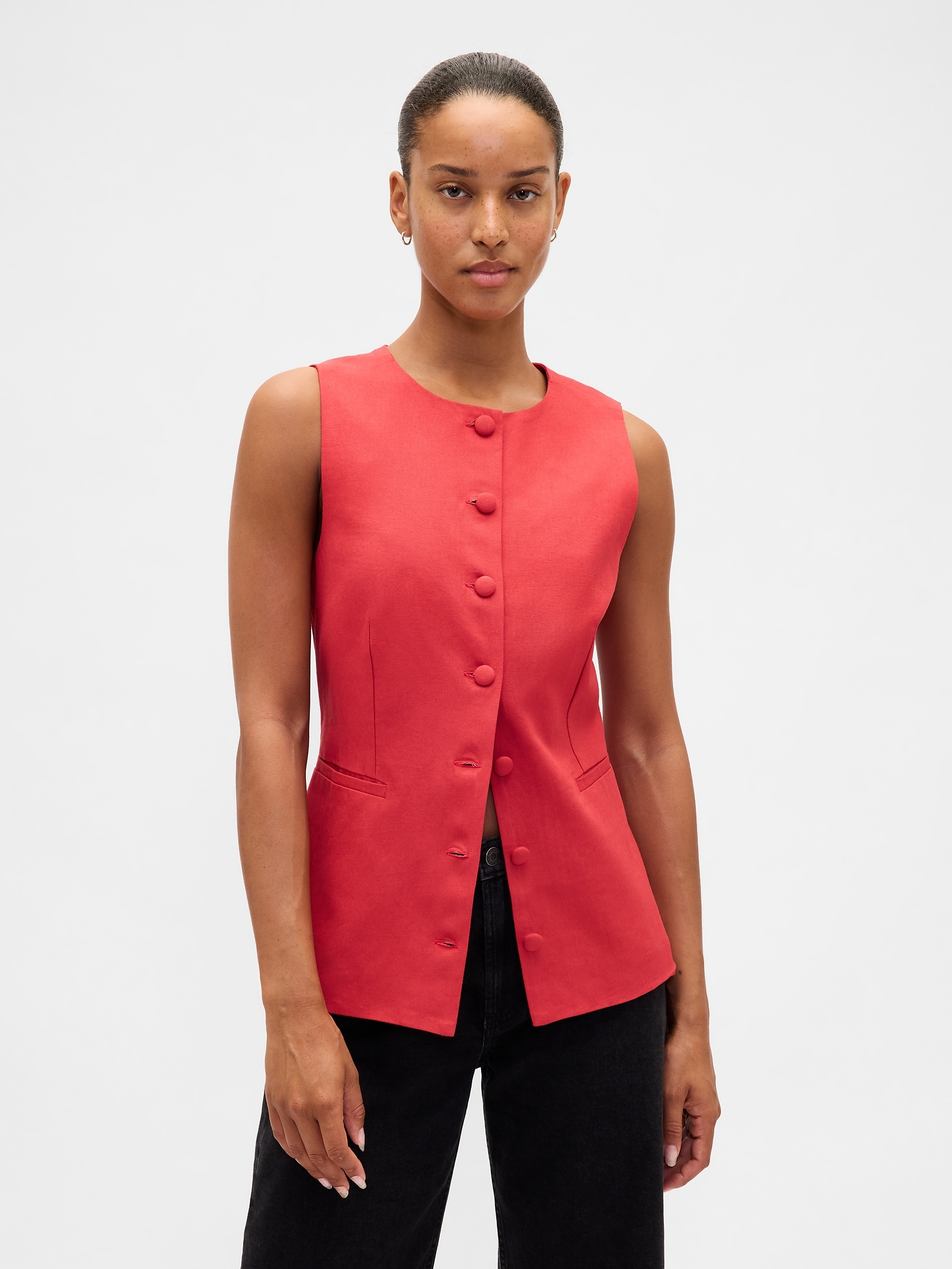 Gap Linen-blend Tie-back Longline Vest In Red
