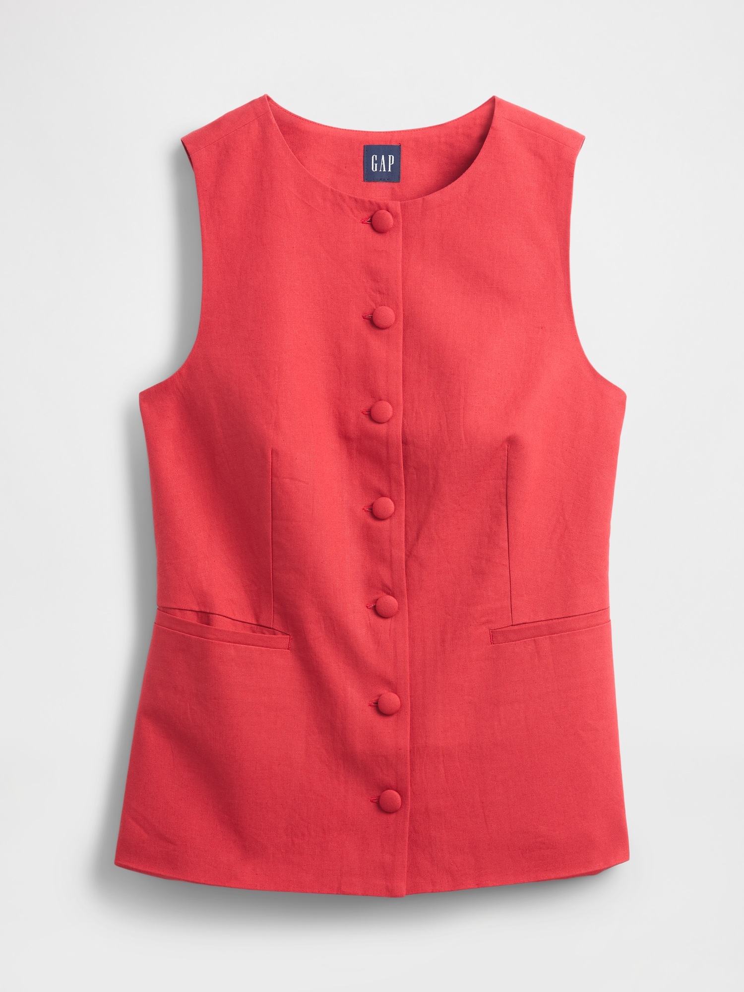 Женский жилет Gap Linen-Blend Tie-Back Longline Vest, цвет: Потёртый красный — фото 6