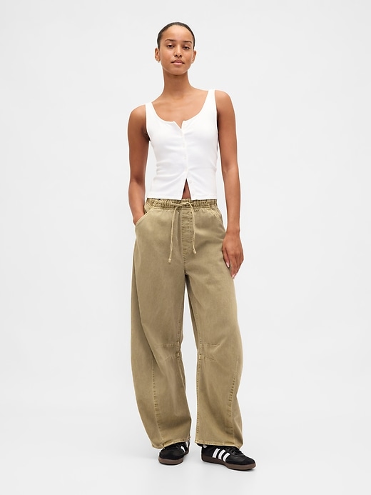1 of 8 showing, with the color Hayes brown of product Mid Rise Twill Easy Horseshoe Pants