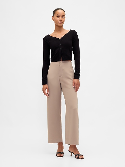 Image number 1 showing, High Rise Twill Straight Ankle Pants