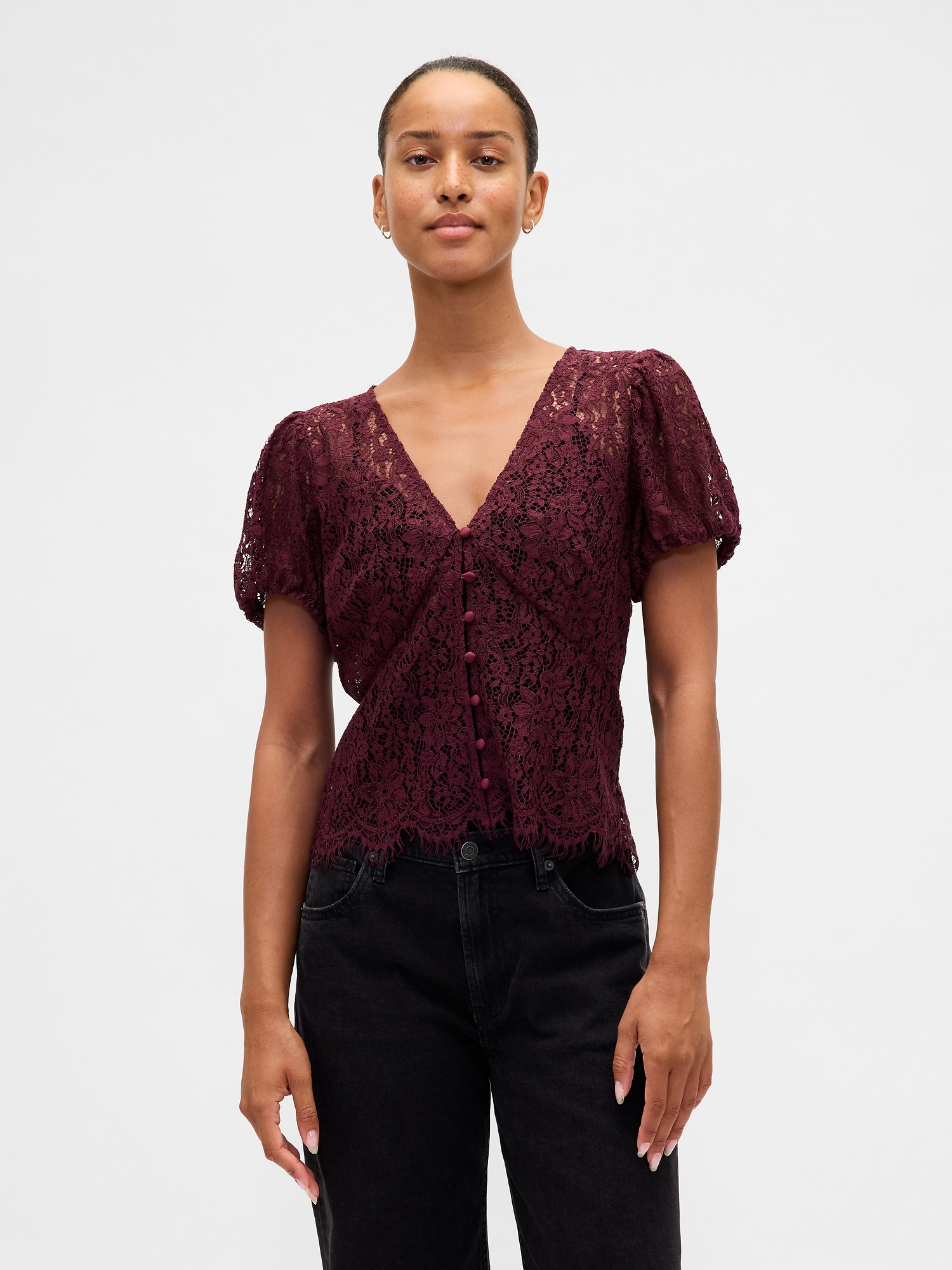 Gap Lace V-neck Top In Red