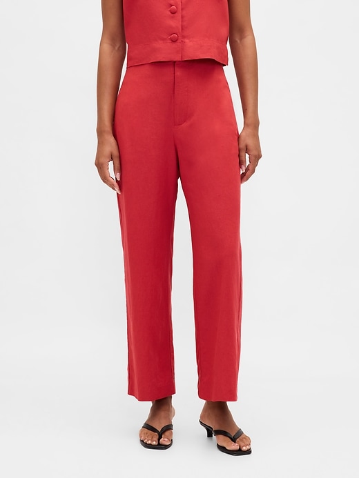 Image number 2 showing, Linen-Blend Relaxed Straight Ankle Pants