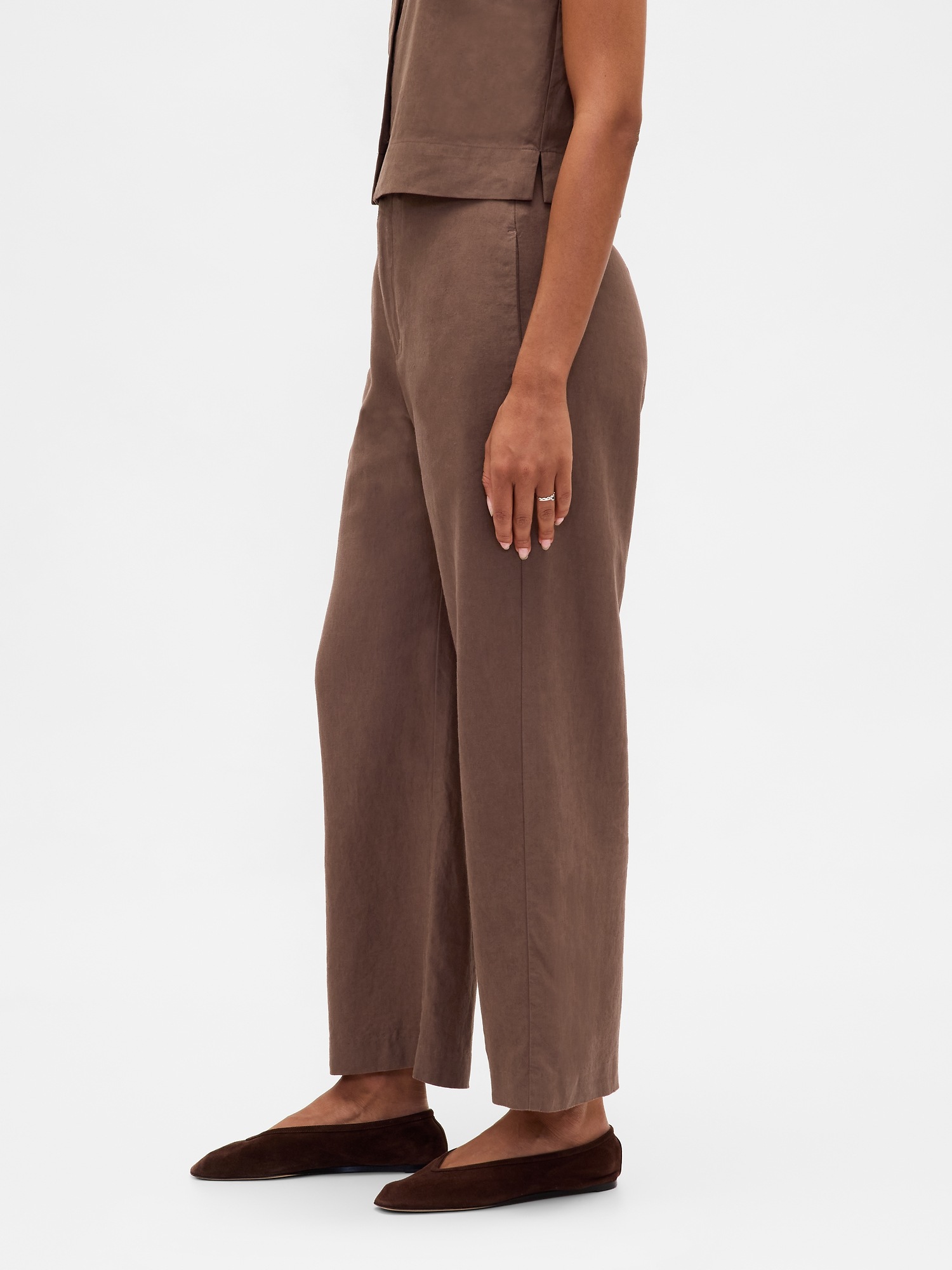 Женские брюки Gap Linen-Blend Relaxed Straight Ankle, цвет: Янтарный коричневый — фото 3