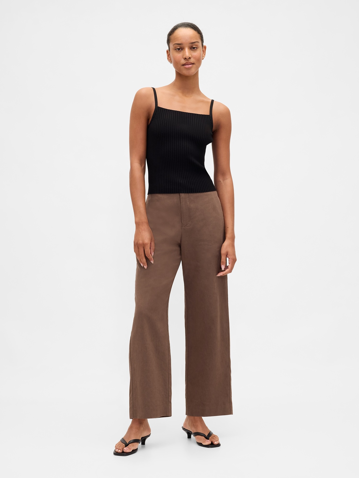 Женские брюки Gap Linen-Blend Relaxed Straight Ankle, цвет: Янтарный коричневый — фото 5