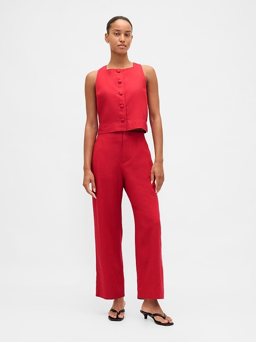 Image number 1 showing, Linen-Blend Relaxed Straight Ankle Pants