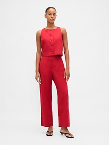 Linen-Blend Relaxed Straight Ankle Pants