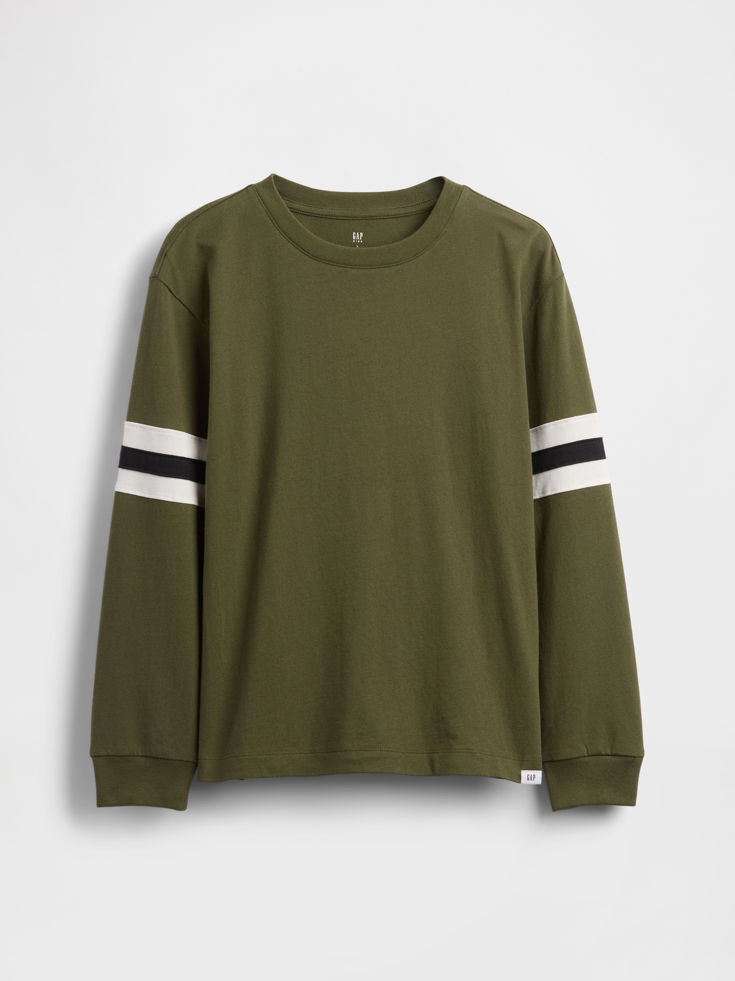 Kids Relaxed Varsity Stripe T-Shirt - Army Jacket Green