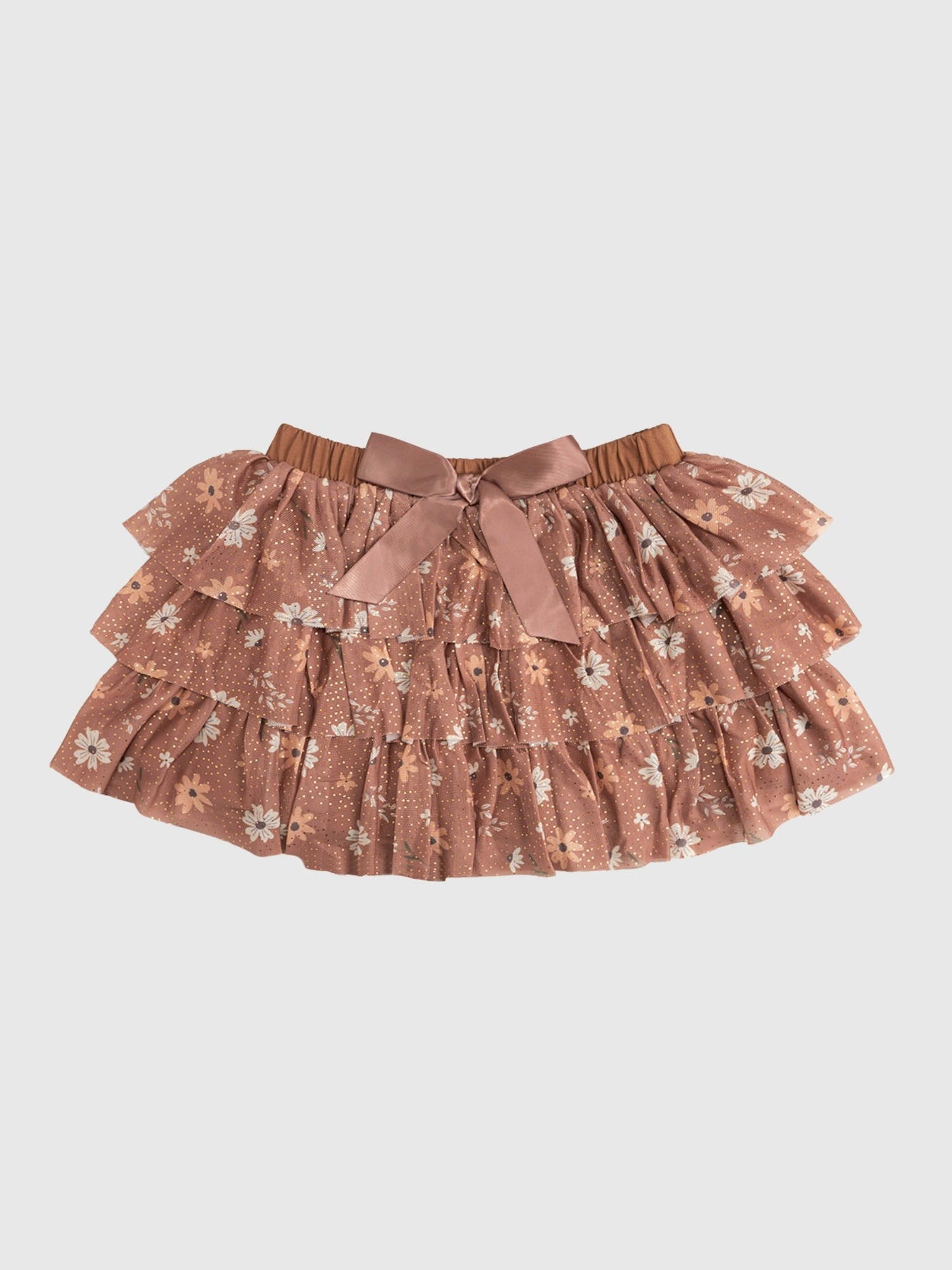 Sweet Wink Ditsy Fall Floral Printed Tiered Tutu - Cocoa