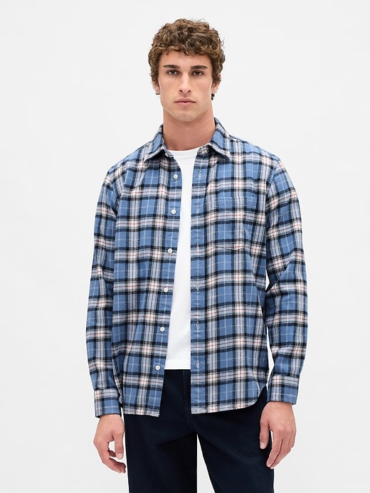 1 of 8 showing, with the color cornflower of product Organic Cotton Relaxed Flannel Shirt