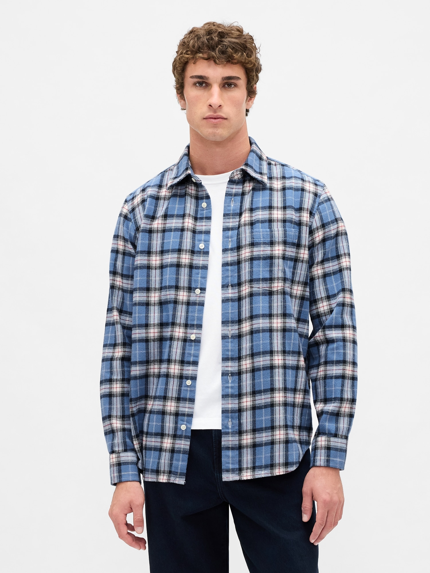 Organic Cotton Relaxed Flannel Shirt - Cornflower