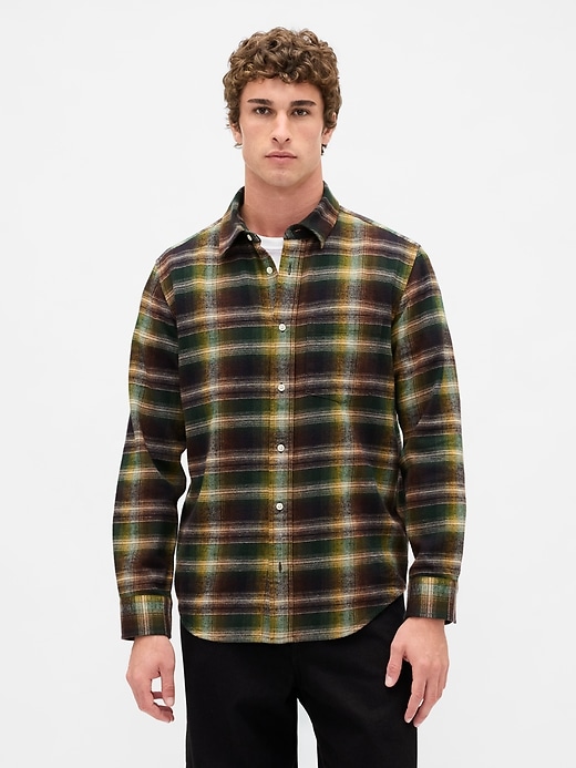 1 of 8 showing, with the color BLACK SHADOW PLAID of product Organic Cotton Relaxed Flannel Shirt