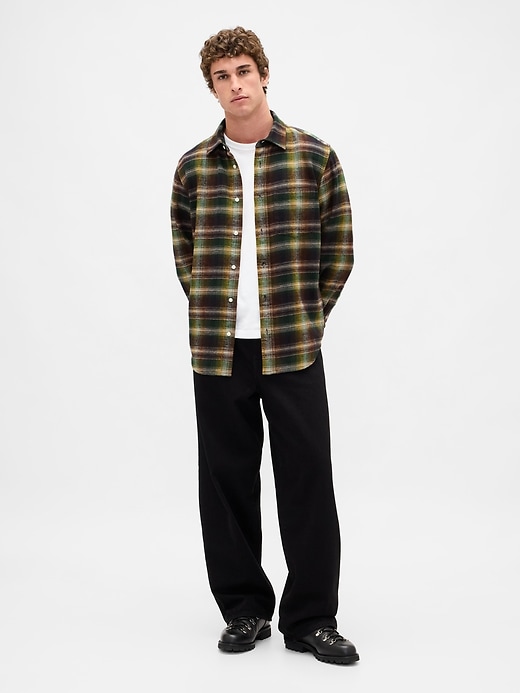 2 of 8 showing, with the color BLACK SHADOW PLAID of product Organic Cotton Relaxed Flannel Shirt