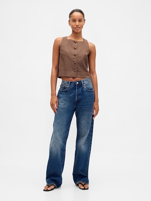 Image number 2 showing, Linen-Blend Button-Front Shell Top