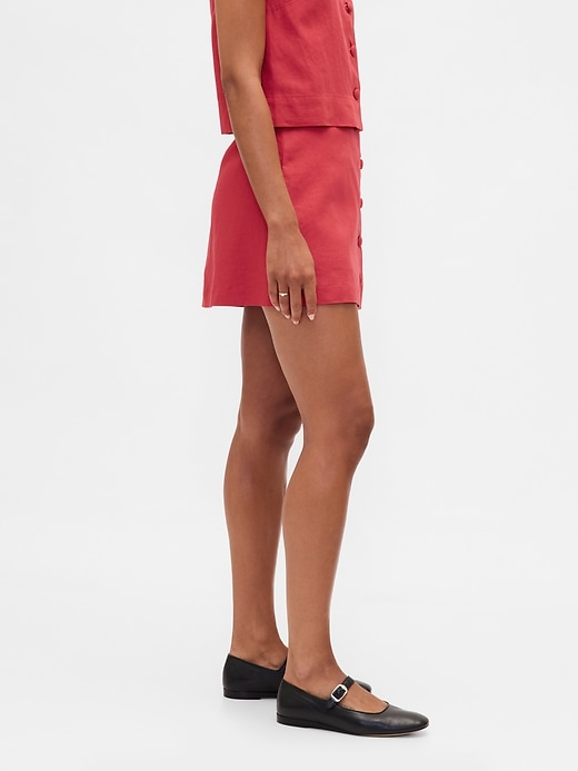 Image number 3 showing, Linen-Blend Button-Front Mini Skort