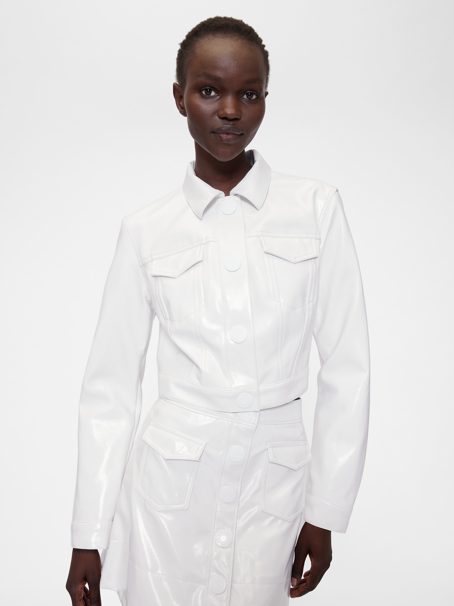 Gap Studio Vegan Patent Leather Crop Jacket In White