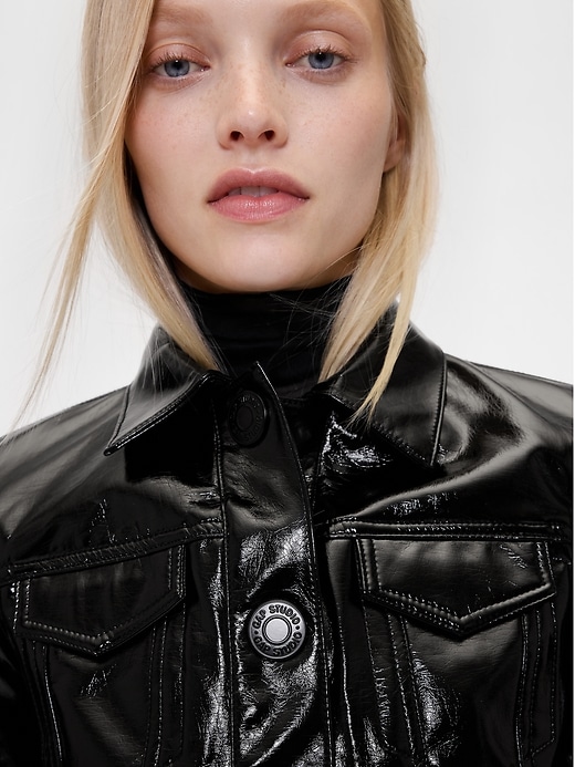 Image number 4 showing, GapStudio Vegan Patent Leather Crop Jacket