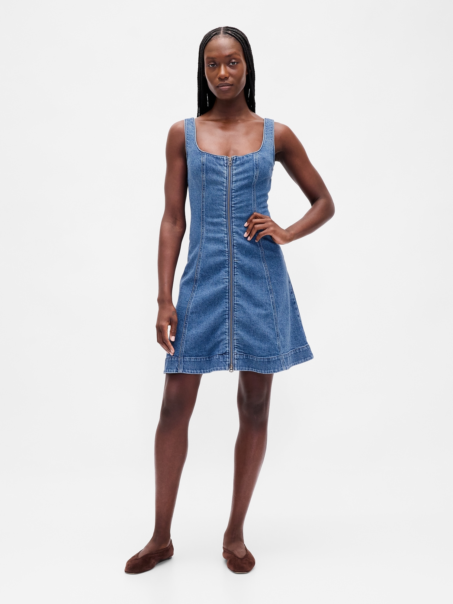 Gap Denim Zip-front Mini Dress In Blue