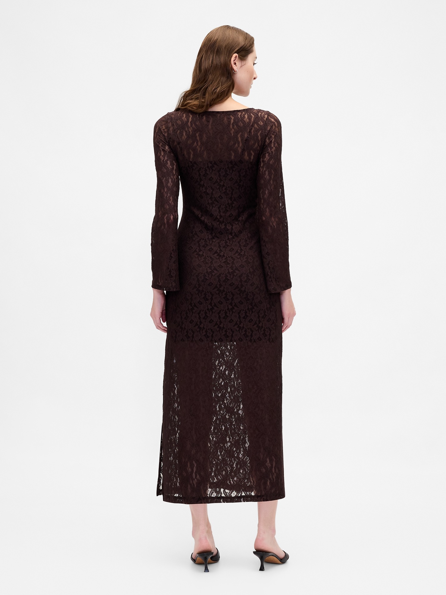 Женское платье Gap Lace Bell-Sleeve Maxi, цвет: Коричневый — фото 2