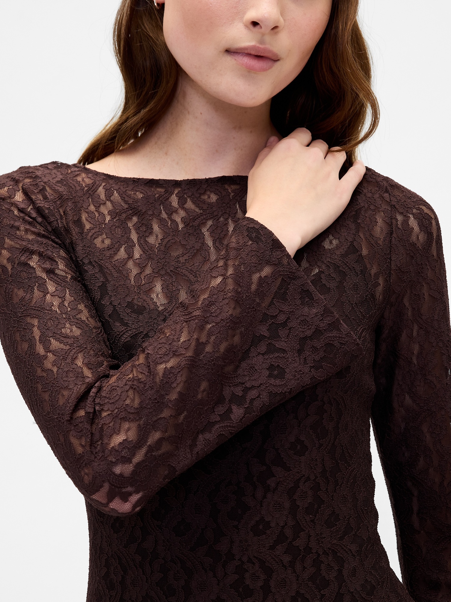 Женское платье Gap Lace Bell-Sleeve Maxi, цвет: Коричневый — фото 3