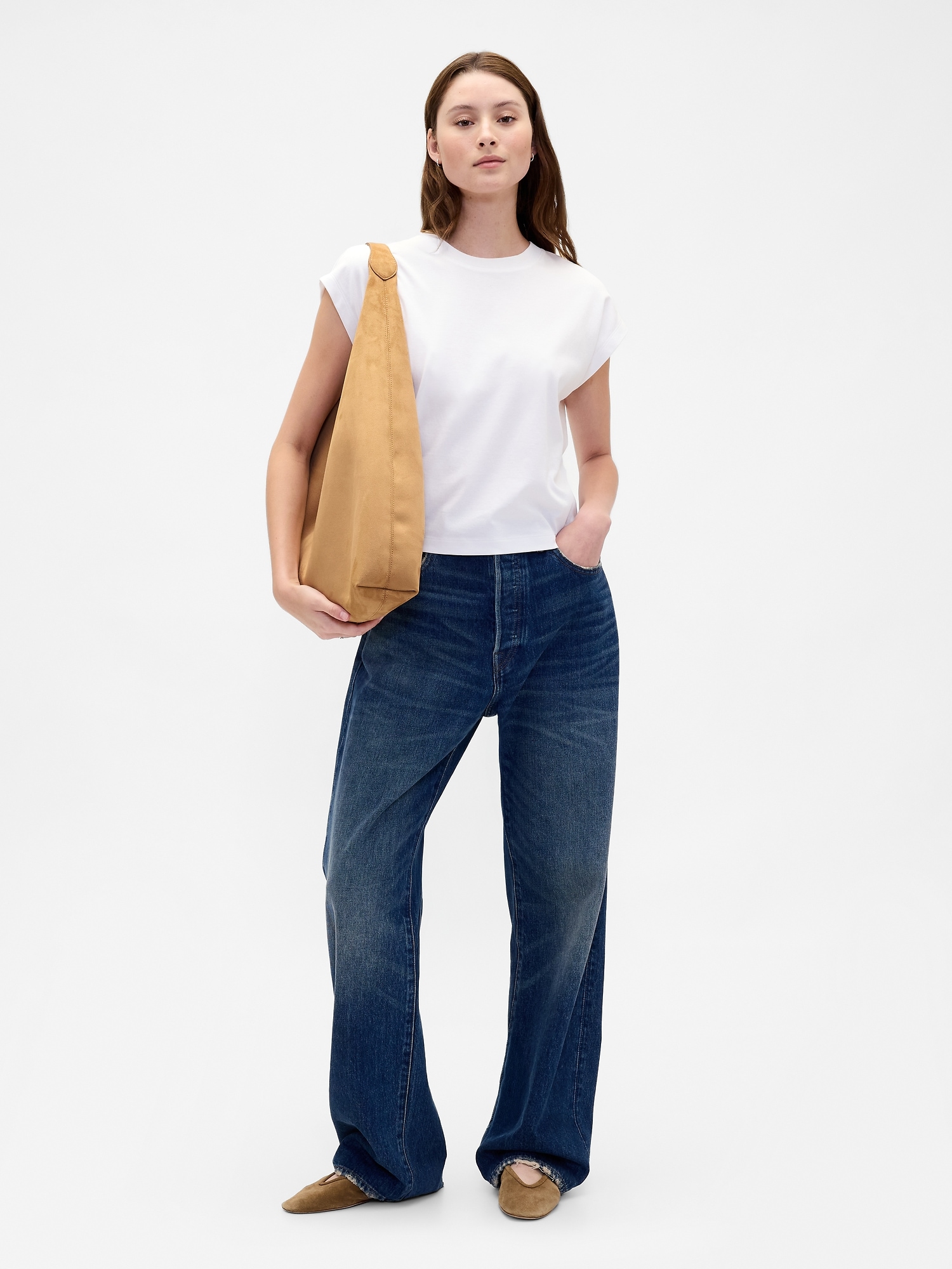 Vegan Suede Slouchy Tote Bag - Honey Brown