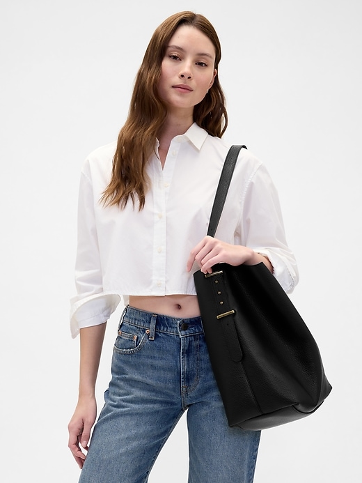 Vegan Leather Bucket Tote Bag