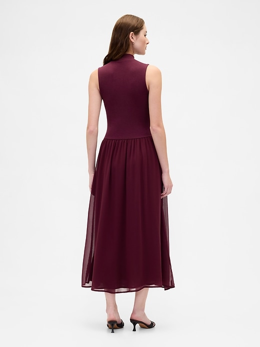 Modern Mockneck Mixed Media Maxi Dress