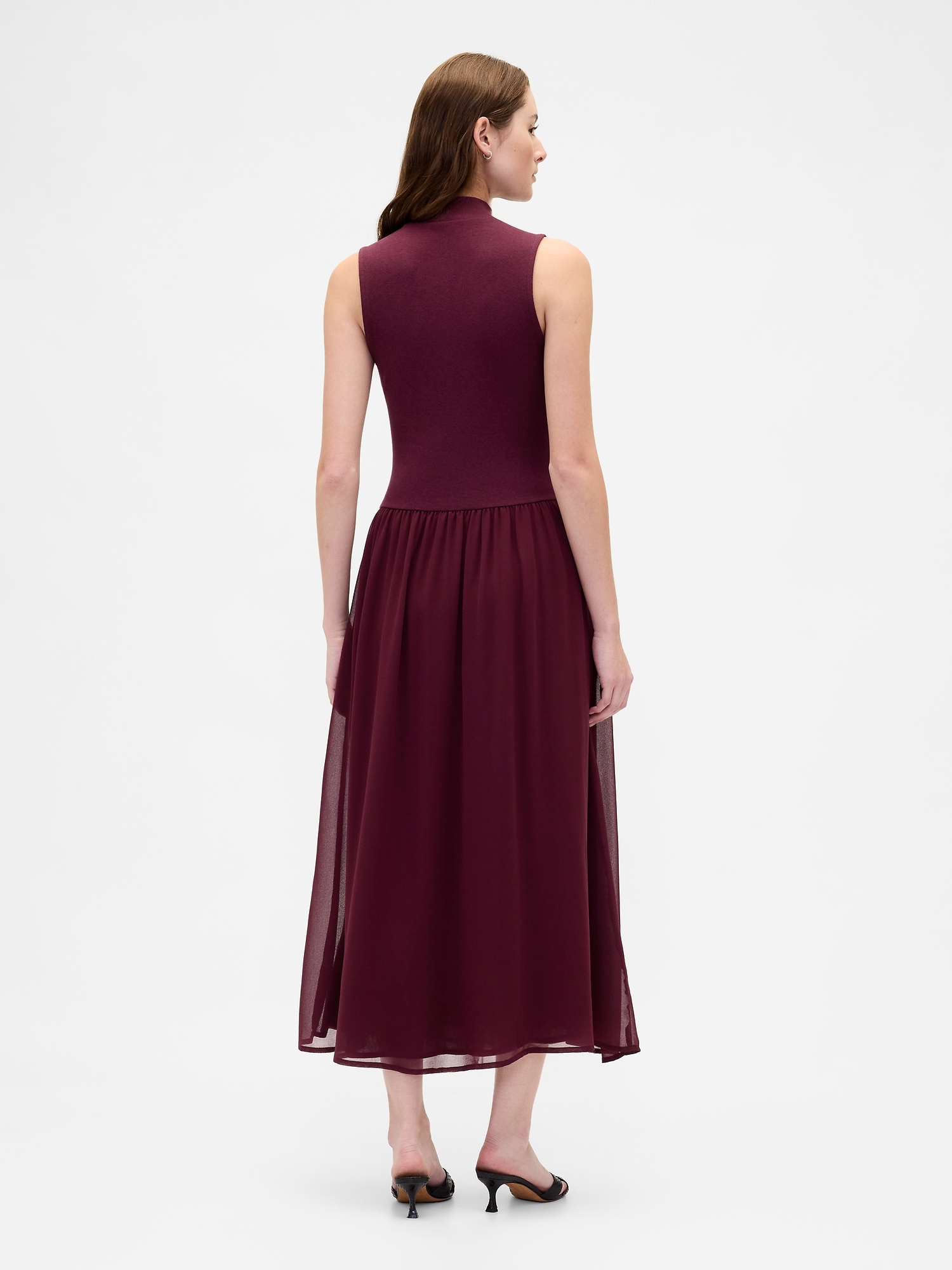 Modern Mockneck Mixed Media Maxi Dress