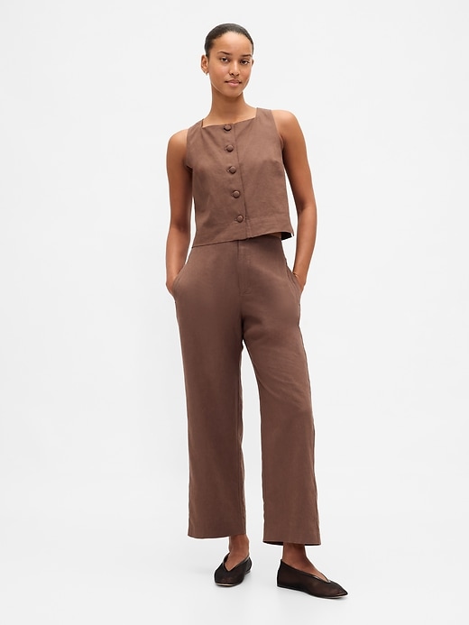 Image number 1 showing, Linen-Blend Relaxed Straight Ankle Pants