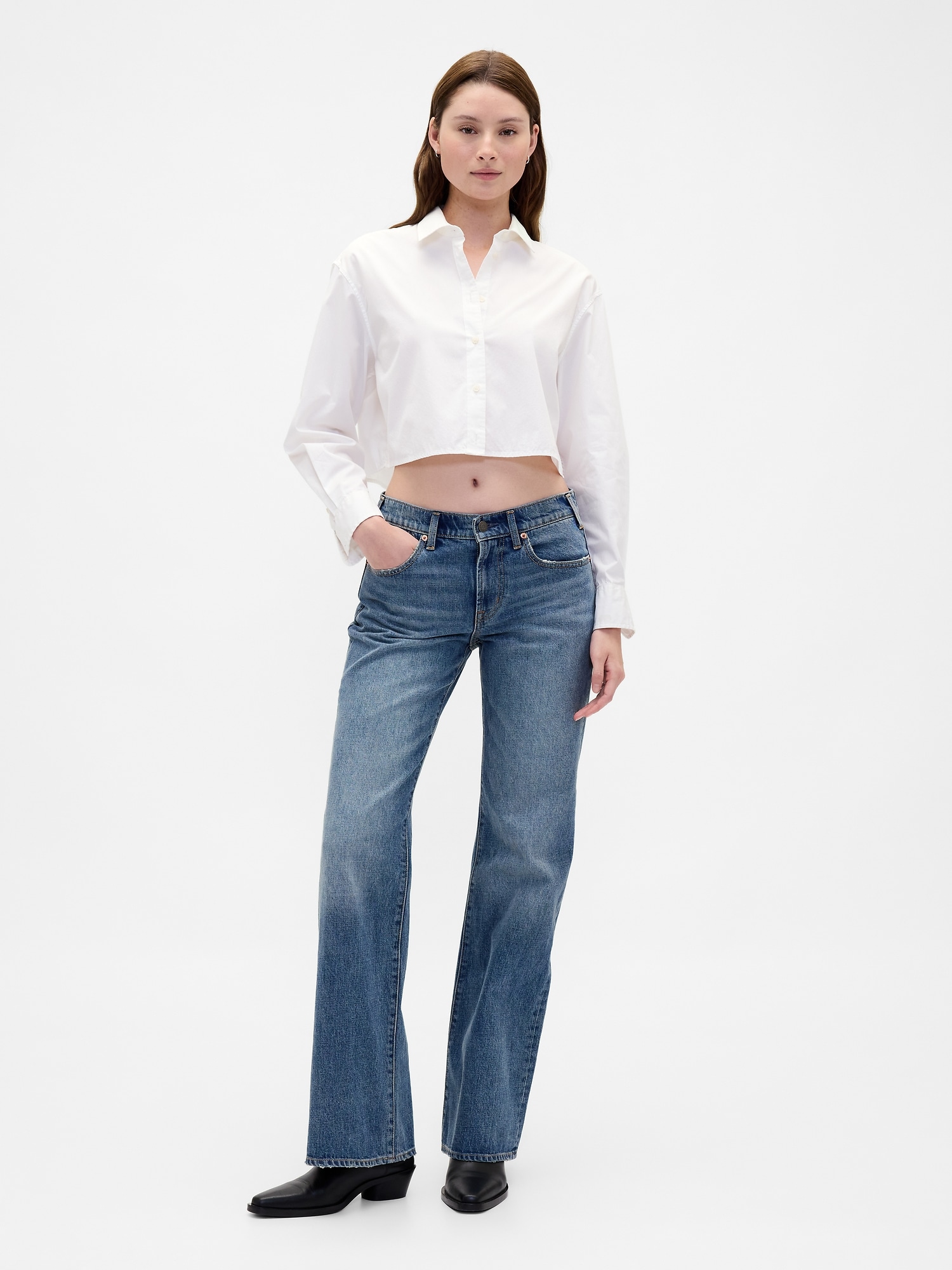 Gap Mid Rise Relaxed Flare Jeans In Purple